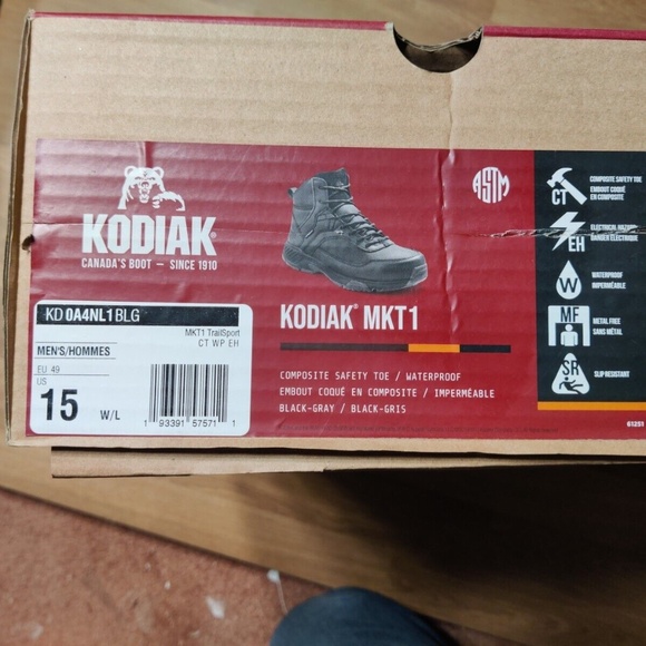 Kodiak Men Black Work Boots MKT1 Composit Toe Weatherproof Size 15W Wide NEW - Picture 9 of 11